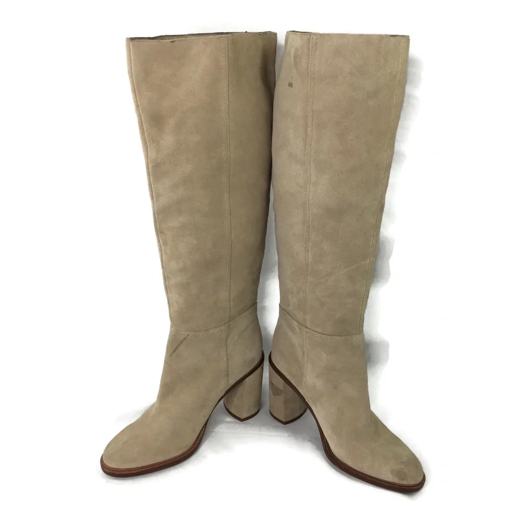 Vince Camuto Dameera Beige Suede Leather Block Heel Pull On Boot 6 M New WOT